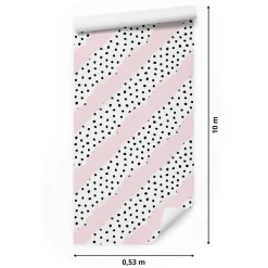 Papier Peint Intissé Points Noir Rayures Rose Pour Chambre D'Enfant