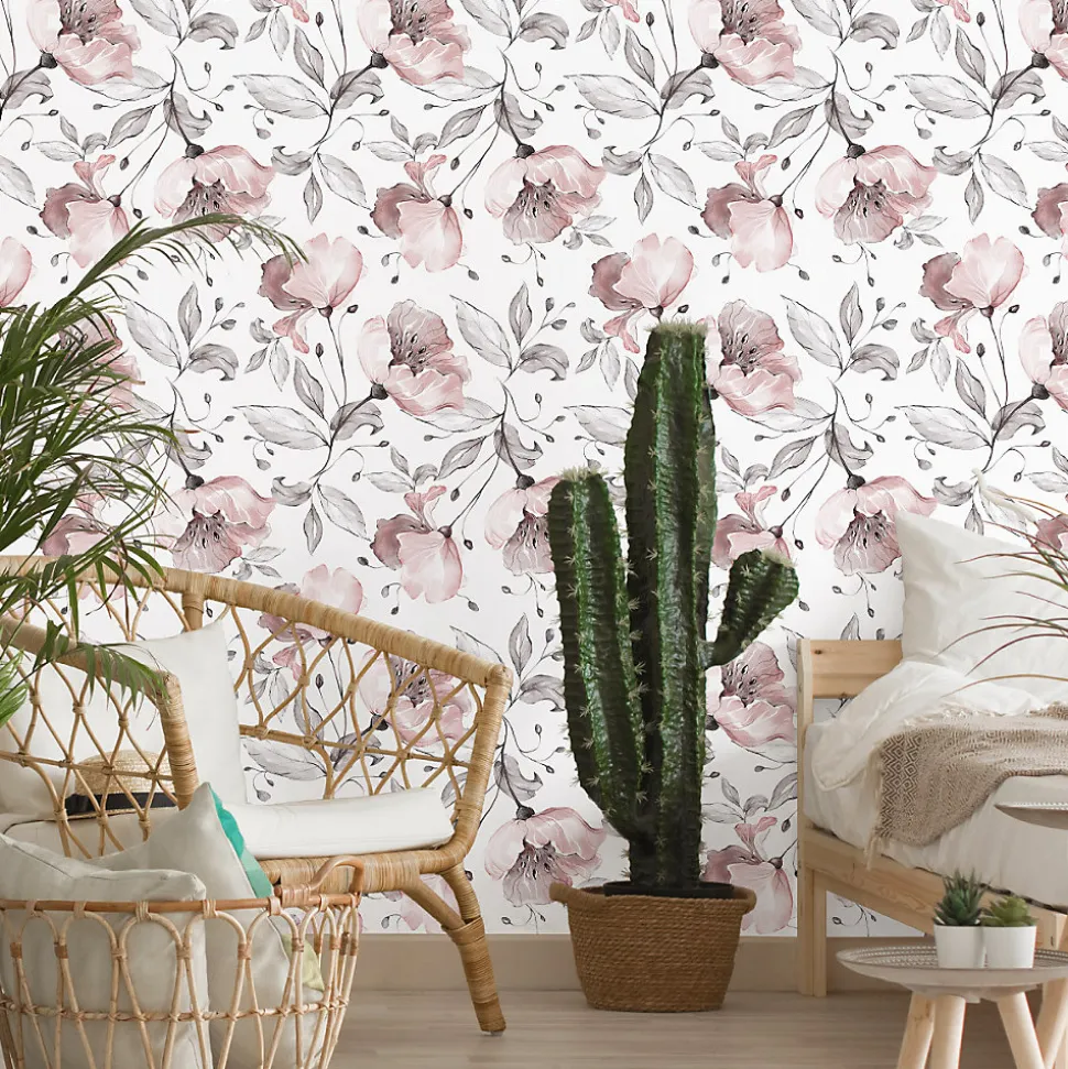 Papier Peint Intissé Pour Salon FLEURS Des Champs Coquelicots Nature
