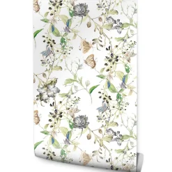 Papier Peint Intissé Pour Salon PAPILLONS Fleurs Feuilles Nature