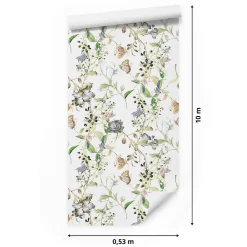 Papier Peint Intissé Pour Salon PAPILLONS Fleurs Feuilles Nature