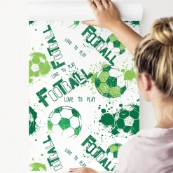 Papier Peint Intissé Pour La Chambre Football BALLE Inscriptions Vertes
