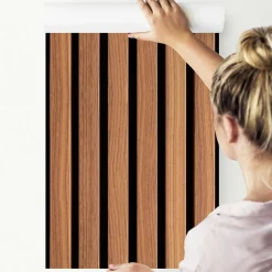 Papier Peint Intissé Pour Chambre LAMELLES Imitation Bois 53cm x 300cm