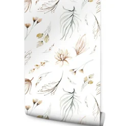 Papier Peint Intissé Pour Salon FLEURS Feuilles Plantes Aquarelle