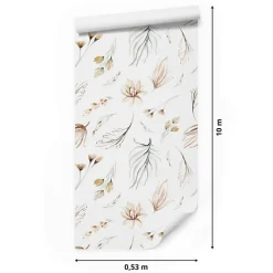 Papier Peint Intissé Pour Salon FLEURS Feuilles Plantes Aquarelle