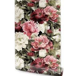 Papier Peint Intissé Pour Salon FLEURS Pivoines Feuilles Nature