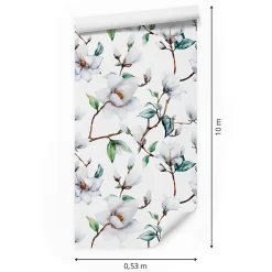Papier Peint Intissé Pour La Chambre FLEURS Magnolia Brindilles