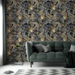 Papier Peint Intissé Pour Salon FEUILLES Tropicales Nature