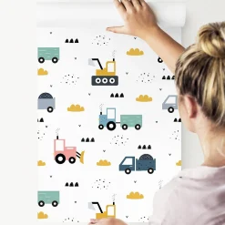 Papier Peint Intissé Pour Chambre D'Enfant VEHICULES Nuages