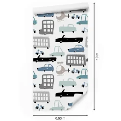 Papier Peint Intissé Pour Chambre d'Enfant Voitures Colorées