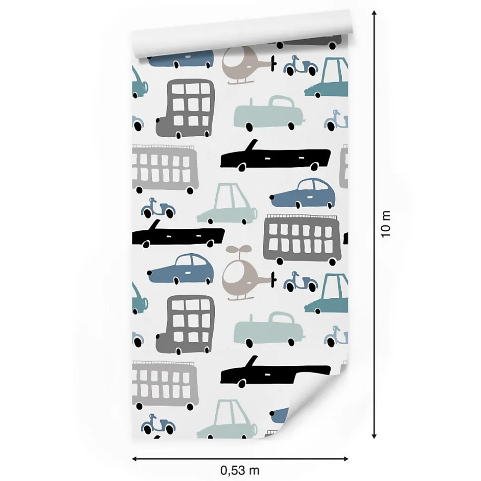Papier Peint Intissé Pour Chambre d'Enfant Voitures Colorées