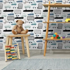 Papier Peint Intissé Pour Chambre d'Enfant Voitures Colorées