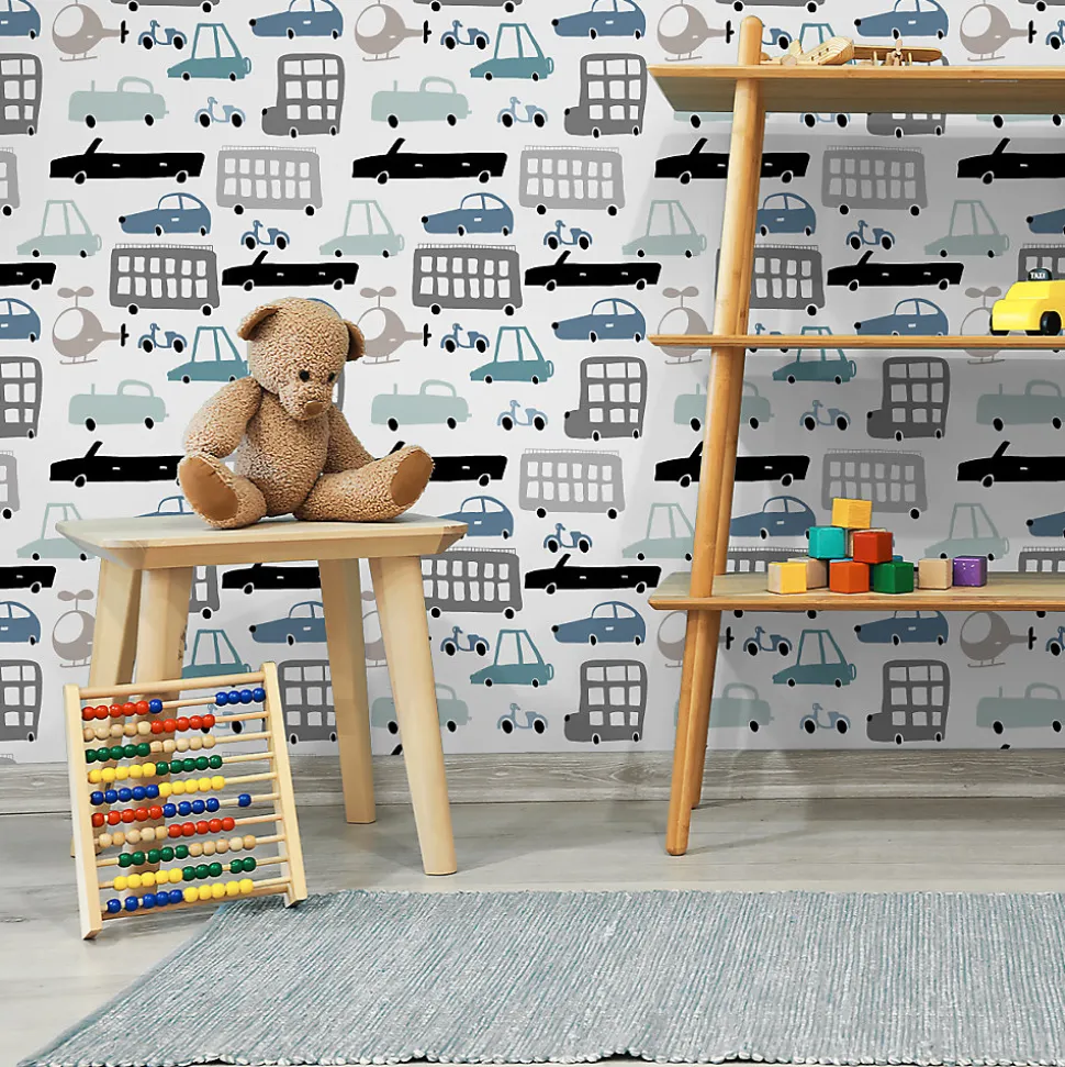 Papier Peint Intissé Pour Chambre d'Enfant Voitures Colorées