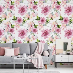 Papier Peint Intissé Pour La Chambre FLEURS Pivoines Colorées Plantes Nature