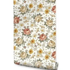 Papier Peint Intissé Pour Chambre FLEURS Roses Camomille Nature