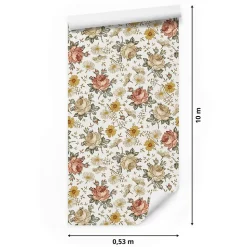 Papier Peint Intissé Pour Chambre FLEURS Roses Camomille Nature