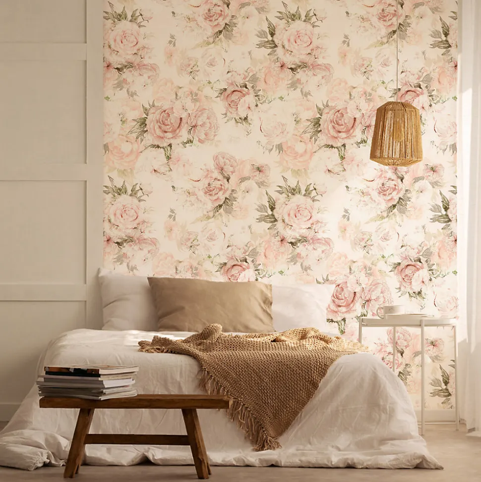 Papier Peint Intissé Pour Salon FLEURS Pivoines Plantes Nature