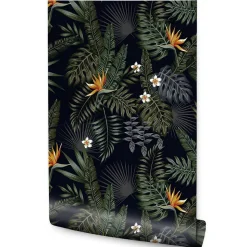 Papier Peint Intissé Pour Salon FEUILLES Tropicales Fleurs Exotiques
