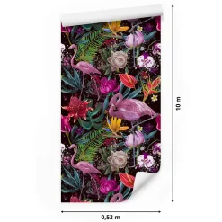 Papier Peint Intissé Pour Salon FLEURS Flamants Feuilles