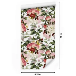 Papier Peint Intissé Pour Salon FLEURS Colorées Feuilles Nature