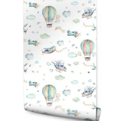 Papier Peint Intissé Pour Chambre D'Enfants AVIONS Ballons Nuages