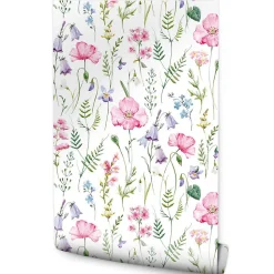 Papier Peint Intissé Pour Salon FLEURS Coquelicots Feuilles Nature