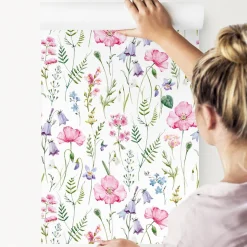Papier Peint Intissé Pour Salon FLEURS Coquelicots Feuilles Nature