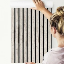 Papier Peint Intissé Pour Salon PLANCHES Lamelle Bois Imitation 3D