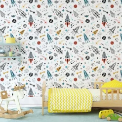 Papier Peint Intissé Pour Chambre D'Enfant ESPACE Fusées Galaxie