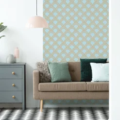 Papier peint intissé pré-encollé - SCANDINAVE ART DÉCO AQUAMARINE ARCHES - 1 rouleau de 300x60cm