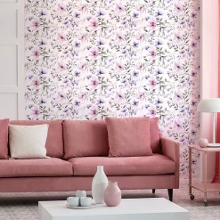 Papier peint intissé pré-encollé - FLEURS ROSES ET VIOLETTES - 1 rouleau de 300x60cm