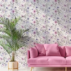 Papier peint intissé pré-encollé - FLEURS ROSES ET VIOLETTES - 1 rouleau de 300x60cm