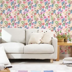 Papier peint intissé pré-encollé - FLEURS ET MOINEAUX - 1 rouleau de 300x60cm