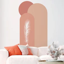 Papier peint intissé pré-encollé fresques géantes - ARCHES ET PLUME ROSE - 200x120cm