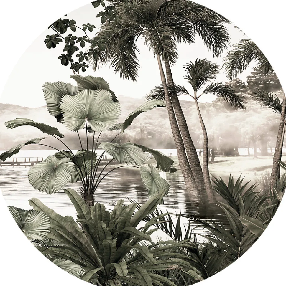 Papier peint intissé pré-encollé fresques géantes - FRESQUE JUNGLE TROPICALE VINTAGE - 60x60cm