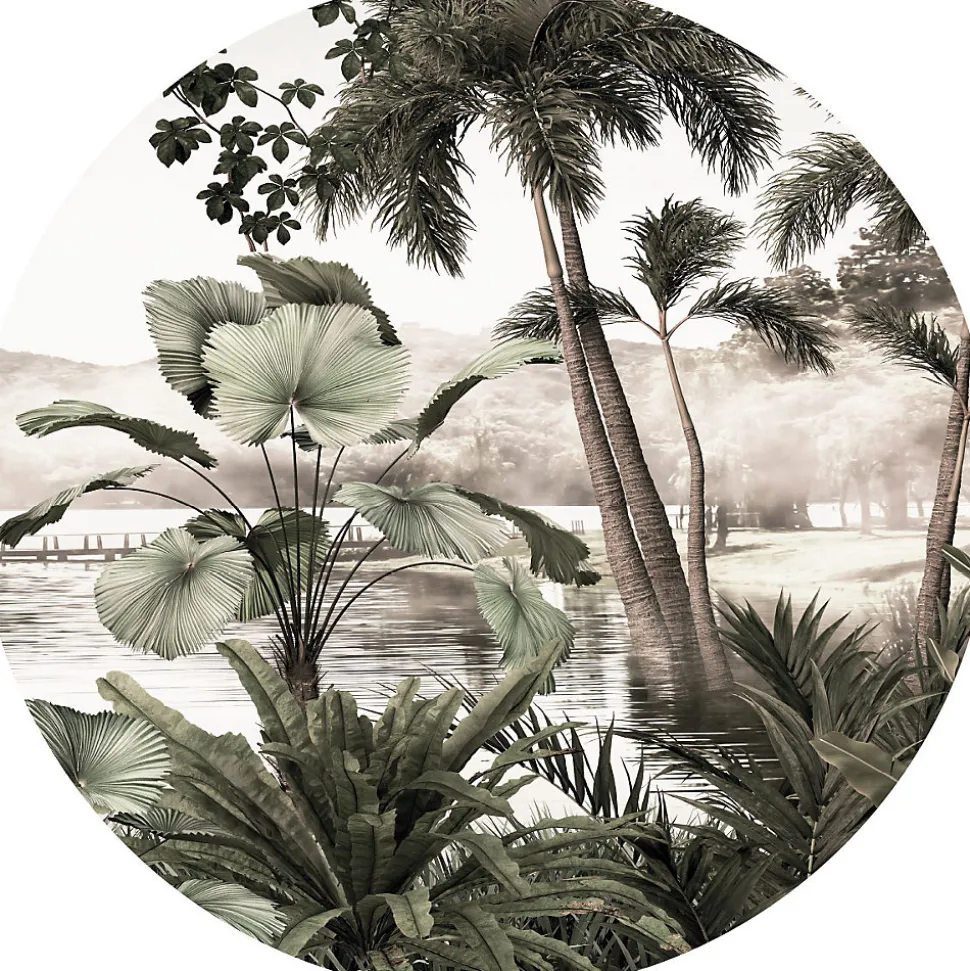 Papier peint intissé pré-encollé fresques géantes - FRESQUE JUNGLE TROPICALE VINTAGE - 60x60cm