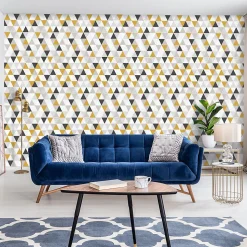 Papier peint intissé pré-encollé - MOTIF GÉOMÉTRIQUE SCANDINAVE TRIANGLES - 1 rouleau de 300x60cm