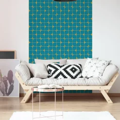 Papier peint intissé pré-encollé - RÉTRO BLEU CANARD ET JAUNE - 1 rouleau de 300x60cm