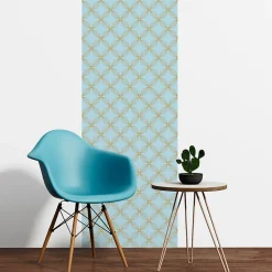 Papier peint intissé pré-encollé - RÉTRO ORNEMENTS AQUAMARINE ET JAUNE - 1 rouleau de 300x60cm
