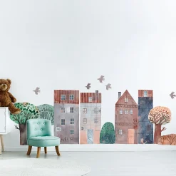 Papier peint intissé pré-encollé fresques géantes - ENFANT MAISONS EN AQUARELLES - 90x135cm