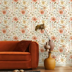 Papier peint intissé pré-encollé - FLEURS VINTAGE COQUELICOTS - 1 rouleau de 300x60cm