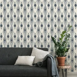 Papier peint intissé pré-encollé - LOSANGES RÉTRO ABSTRAITS BLEU FONCÉ - 1 rouleau de 300x60cm