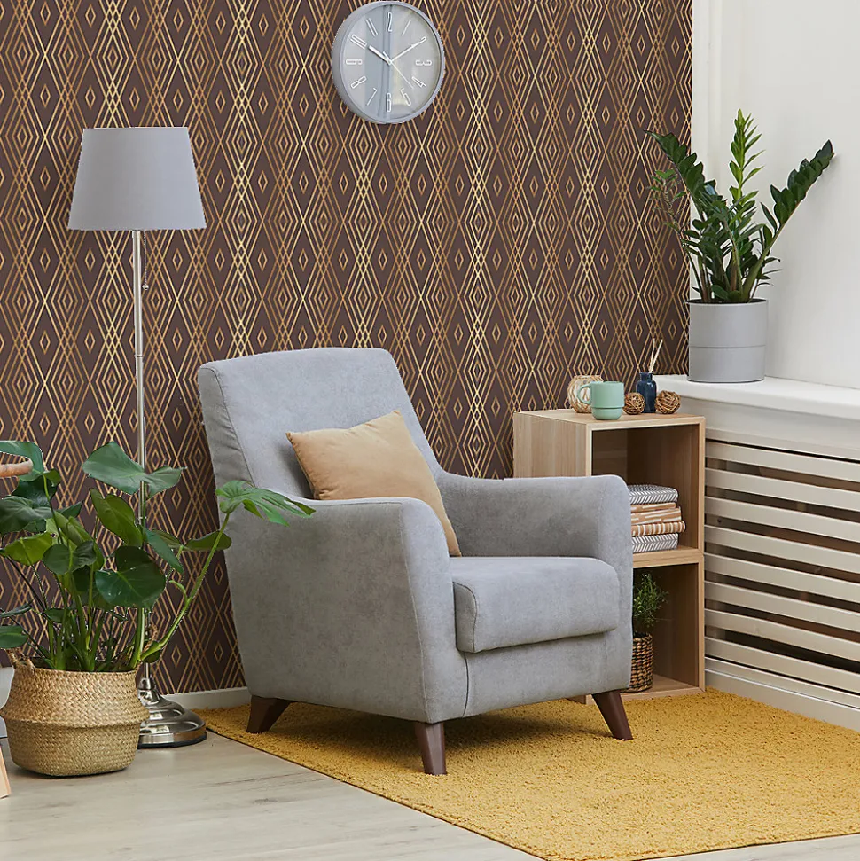 Papier peint intissé pré-encollé - SCANDINAVE ART DÉCO LOSANGES CHOCOLAT - 1 rouleau de 300x60cm