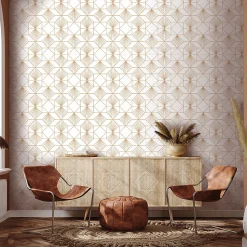 Papier peint intissé pré-encollé - MOTIF ART DÉCO GÉOMÉTRIQUE BLANC - 1 rouleau de 300x60cm