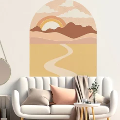 Papier peint intissé pré-encollé fresques géantes - SOLEIL LEVANT CALIFORNIEN AVEC DÉSERT ET NUAGES SOUS ARCHE - 112x90cm