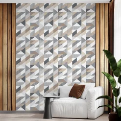 Papier peint intissé pré-encollé - SCANDINAVE GRAPHIQUE BRUN GRIS BLANC - 1 rouleau de 300x60cm