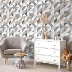Papier peint intissé pré-encollé - SCANDINAVE GRAPHIQUE BRUN GRIS BLANC - 1 rouleau de 300x60cm