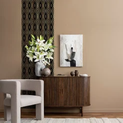 Papier peint intissé pré-encollé - SCANDINAVE ART DÉCO LOSANGES NOIRS ET EFFET DORÉ - 1 rouleau de 300x60cm