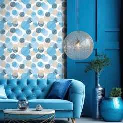 Papier peint intissé pré-encollé - BOHÈME ETHNIQUE CERCLES BLEUS - 1 rouleau de 300x60cm