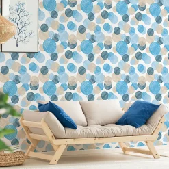 Papier peint intissé pré-encollé - BOHÈME ETHNIQUE CERCLES BLEUS - 1 rouleau de 300x60cm