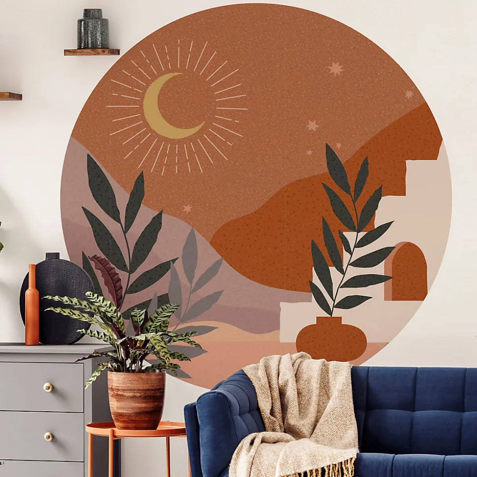 Papier peint intissé pré-encollé fresques géantes - NUIT DÉSERTIQUE ABSTRAITE RONDE - 120x120cm